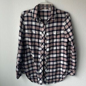 Athleta top women’s plaid button up size XXS navy &mauve